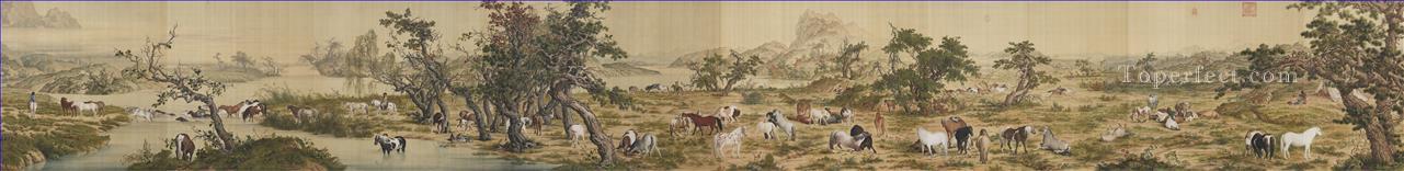 One Hundred Horses Lang shining old China ink Giuseppe Castiglione Oil Paintings